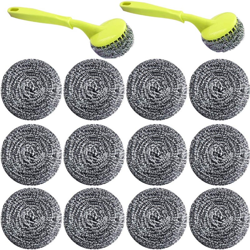 NRDBEEEC 18 PCS Stainless Steel Sponges Scrubbers Cleaning Ball Utensil Scrubber Metal Scrubber Scouring Pads Ball for Pot Pan Dish Wash Cleaning for Removing Rust Dirty Cookware Cleaner with Handle (18 Pack) - Image 1